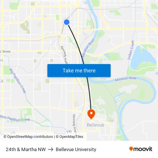 24th & Martha NW to Bellevue University map