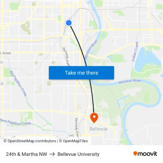 24th & Martha NW to Bellevue University map