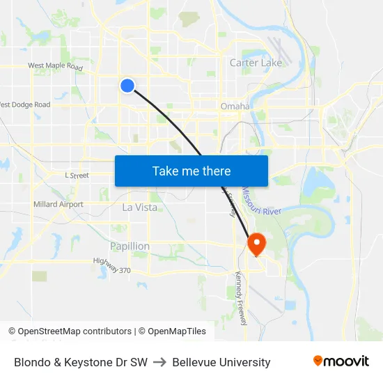 Blondo & Keystone Dr SW to Bellevue University map