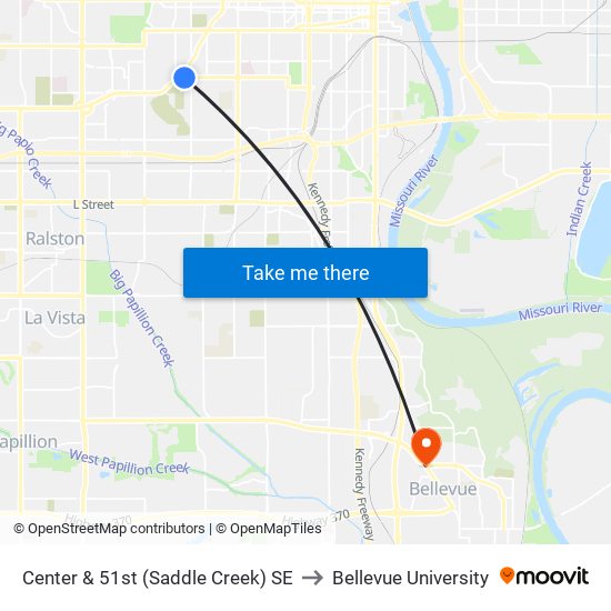 Center & 51st (Saddle Creek) SE to Bellevue University map