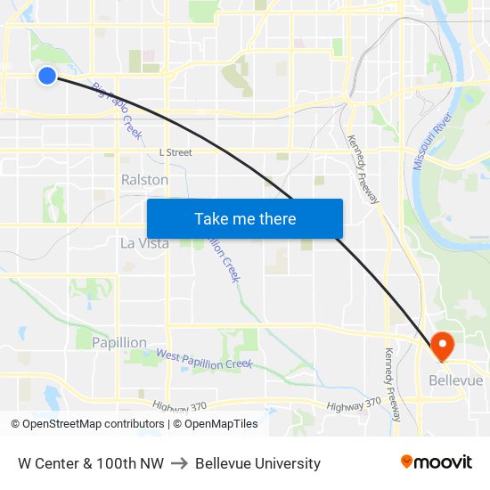 W Center & 100th NW to Bellevue University map