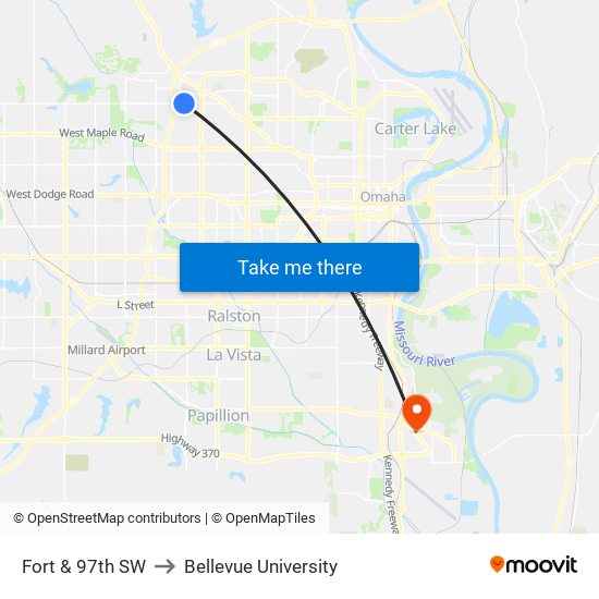 Fort & 97th SW to Bellevue University map