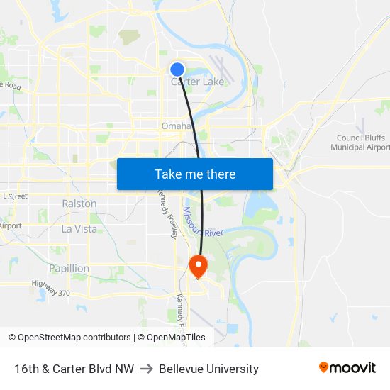 16th & Carter Blvd NW to Bellevue University map