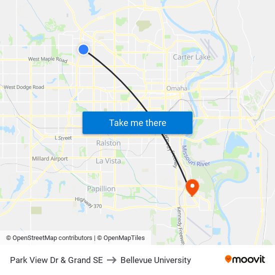 Park View Dr & Grand SE to Bellevue University map