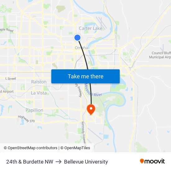 24th & Burdette NW to Bellevue University map