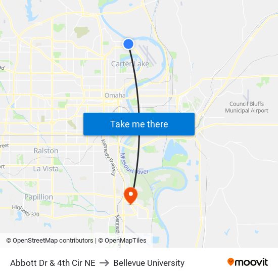 Abbott Dr & 4th Cir NE to Bellevue University map