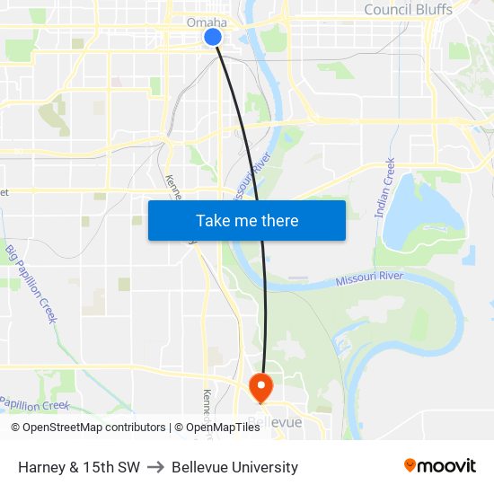Harney & 15th SW to Bellevue University map