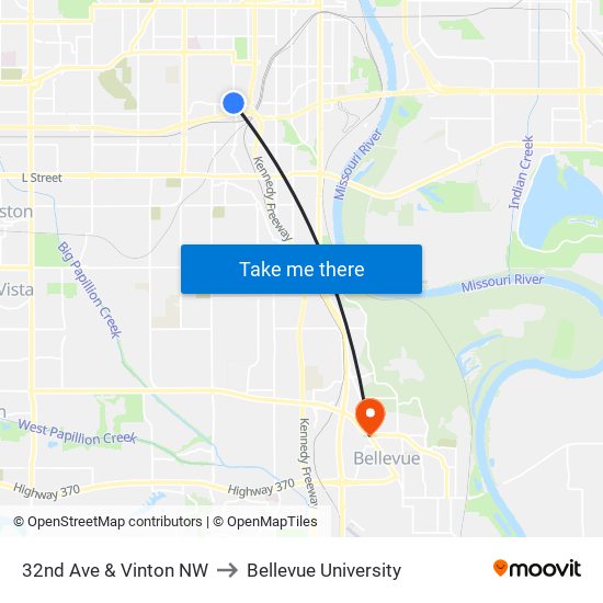 32nd Ave & Vinton NW to Bellevue University map