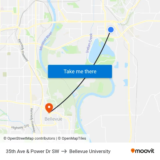 35th Ave & Power Dr SW to Bellevue University map