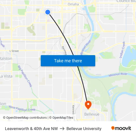Leavenworth & 40th Ave NW to Bellevue University map