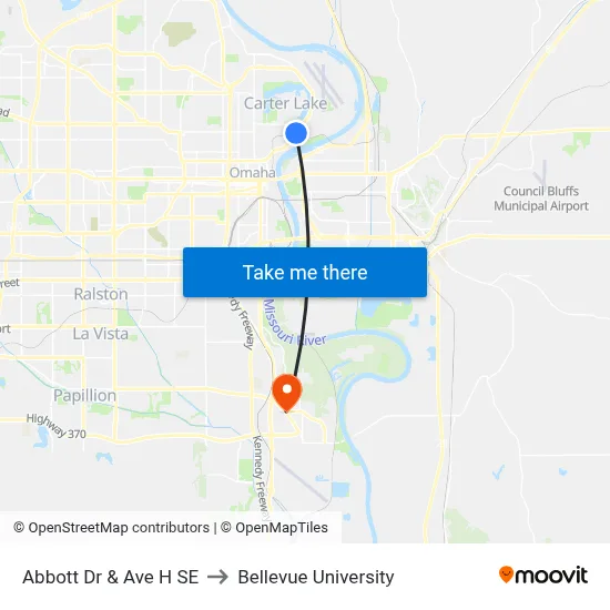 Abbott Dr & Ave H SE to Bellevue University map