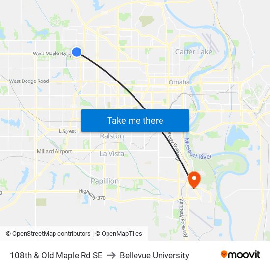 108th & Old Maple Rd SE to Bellevue University map