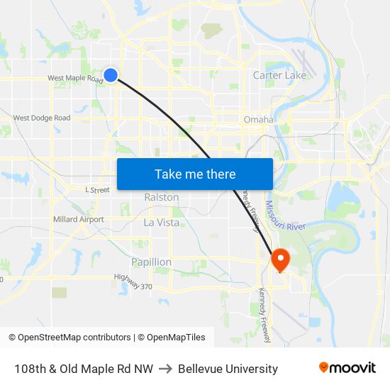 108th & Old Maple Rd NW to Bellevue University map