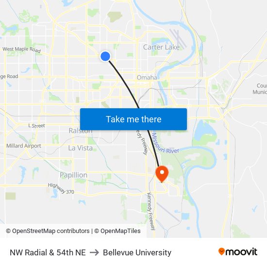 NW Radial & 54th NE to Bellevue University map