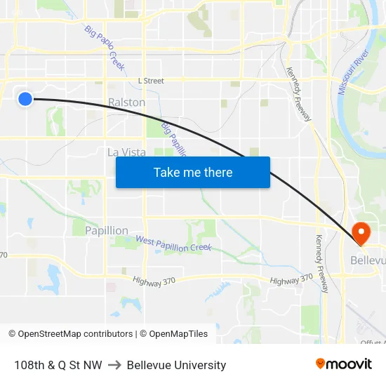 108th & Q St NW to Bellevue University map