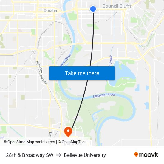 28th & Broadway SW to Bellevue University map