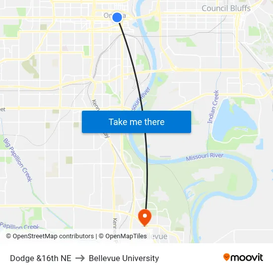 Dodge &16th NE to Bellevue University map