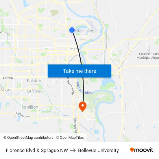 Florence Blvd & Sprague NW to Bellevue University map