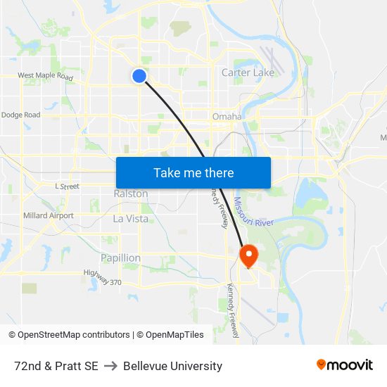 72nd & Pratt SE to Bellevue University map