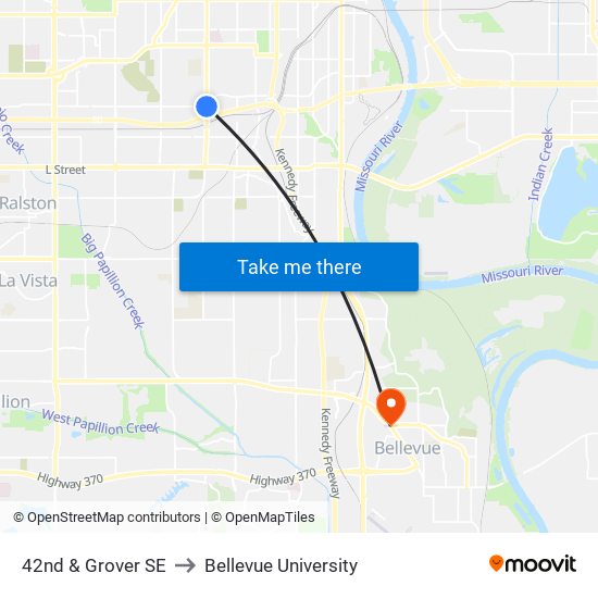 42nd & Grover SE to Bellevue University map
