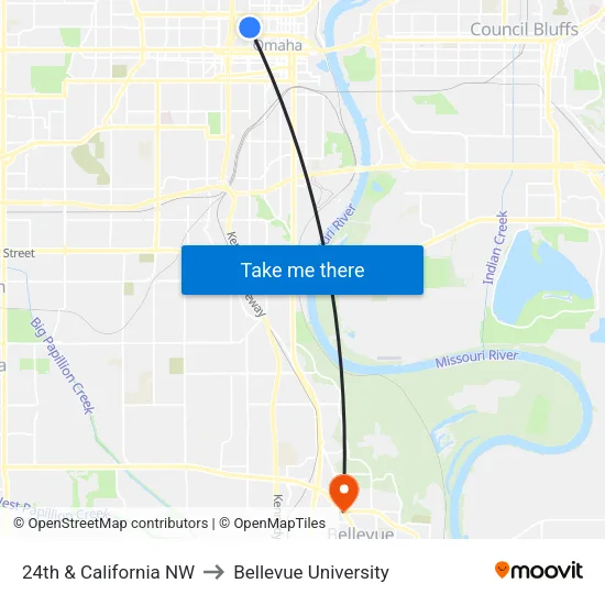 24th & California NW to Bellevue University map