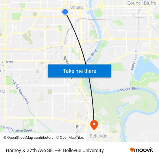 Harney & 27th Ave SE to Bellevue University map