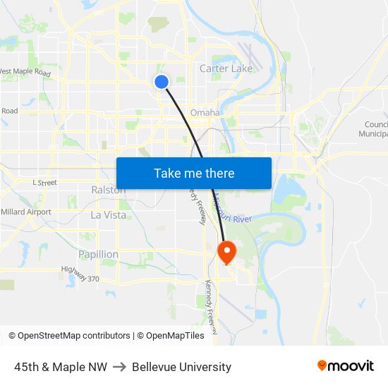 45th & Maple NW to Bellevue University map