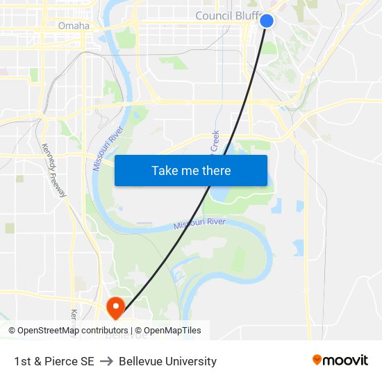 1st & Pierce SE to Bellevue University map