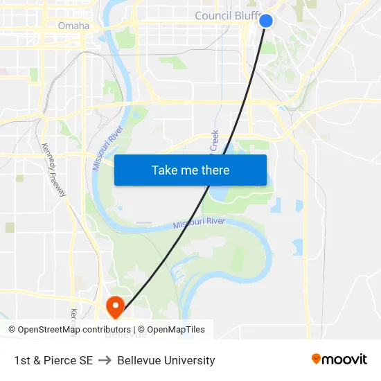 1st & Pierce SE to Bellevue University map