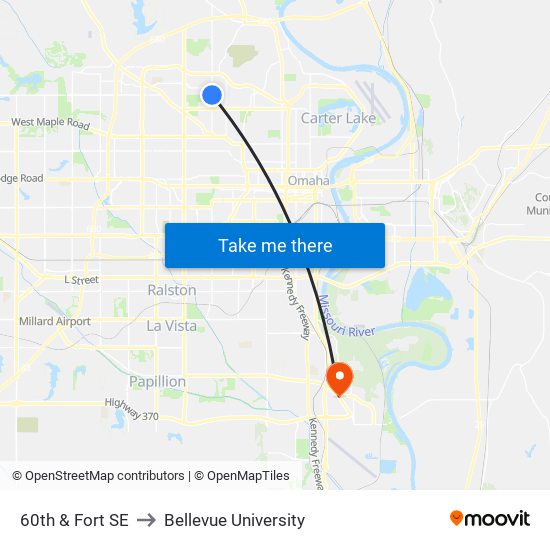 60th & Fort SE to Bellevue University map