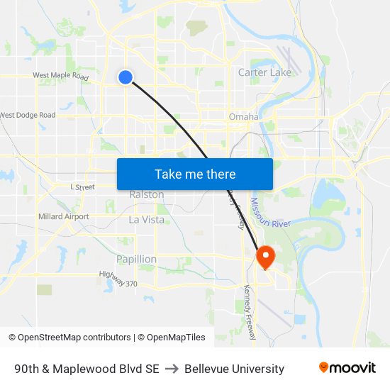 90th & Maplewood Blvd SE to Bellevue University map