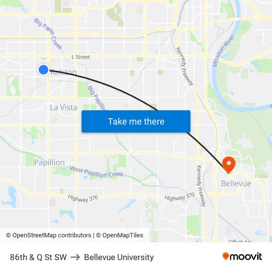 86th & Q St SW to Bellevue University map