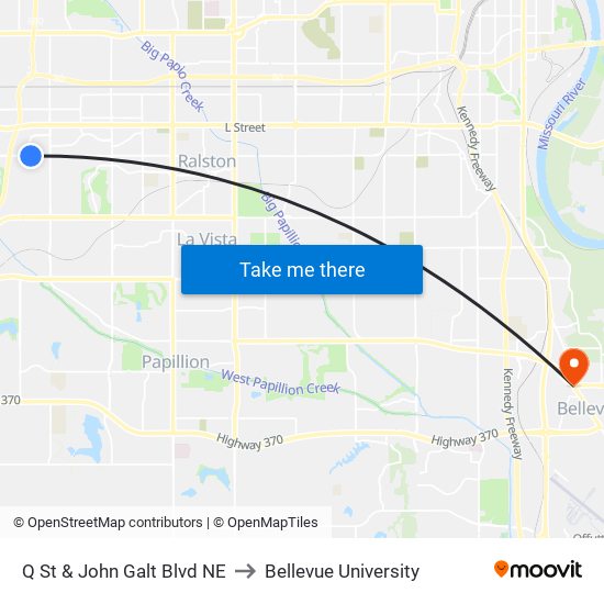 Q St & John Galt Blvd NE to Bellevue University map