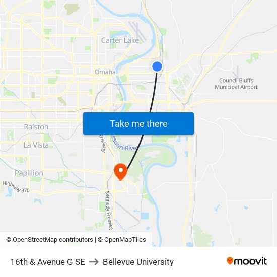 16th & Avenue G SE to Bellevue University map