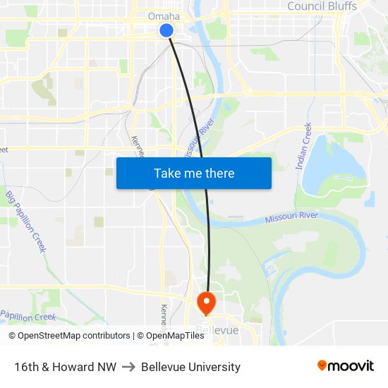 16th & Howard NW to Bellevue University map