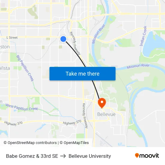 Babe Gomez & 33rd SE to Bellevue University map