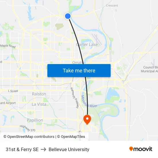 31st & Ferry SE to Bellevue University map