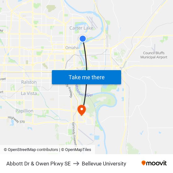 Abbott Dr & Owen Pkwy SE to Bellevue University map