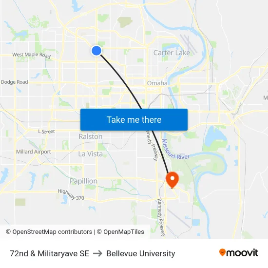72nd & Militaryave SE to Bellevue University map