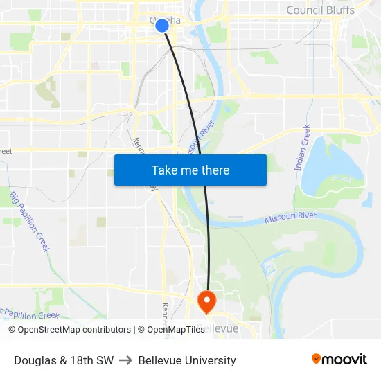Douglas & 18th SW to Bellevue University map