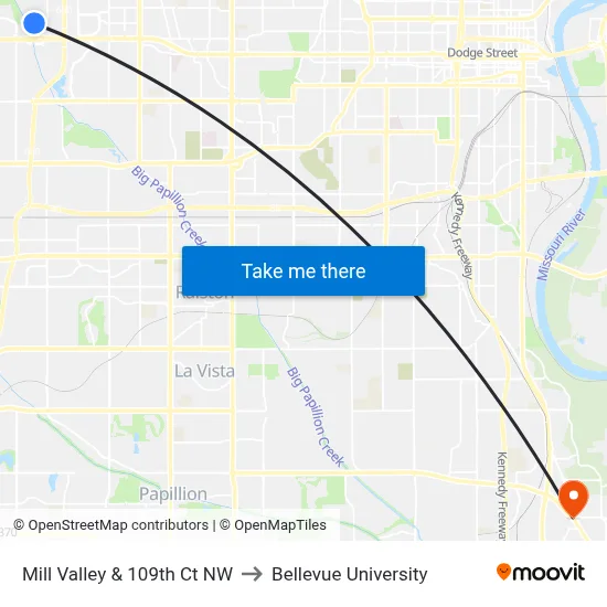 Mill Valley & 109th Ct NW to Bellevue University map