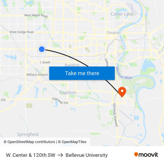 W. Center & 120th SW to Bellevue University map