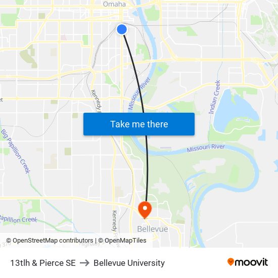 13tlh & Pierce SE to Bellevue University map