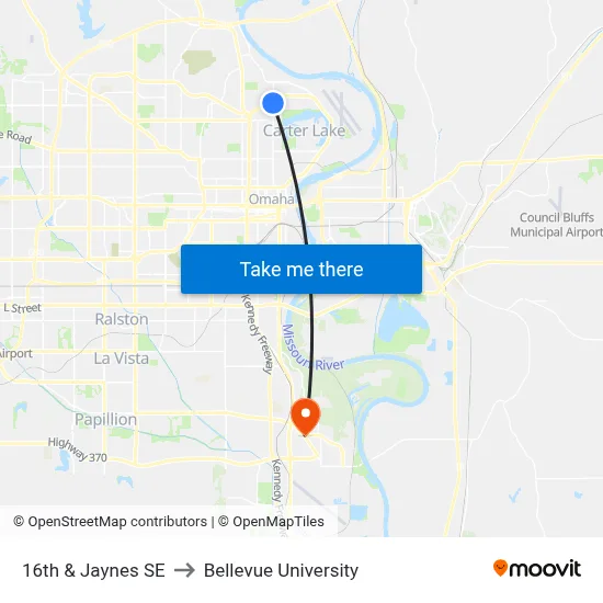 16th & Jaynes SE to Bellevue University map