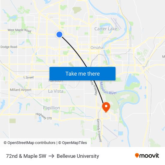 72nd & Maple SW to Bellevue University map