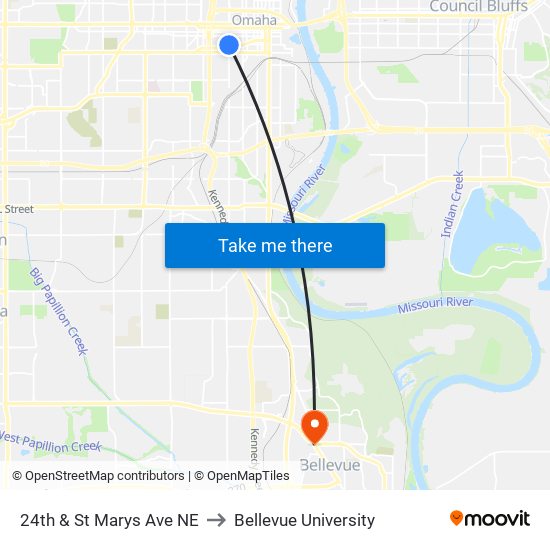 24th & St Marys Ave NE to Bellevue University map