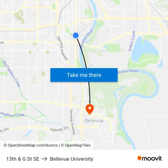 13th & G St SE to Bellevue University map