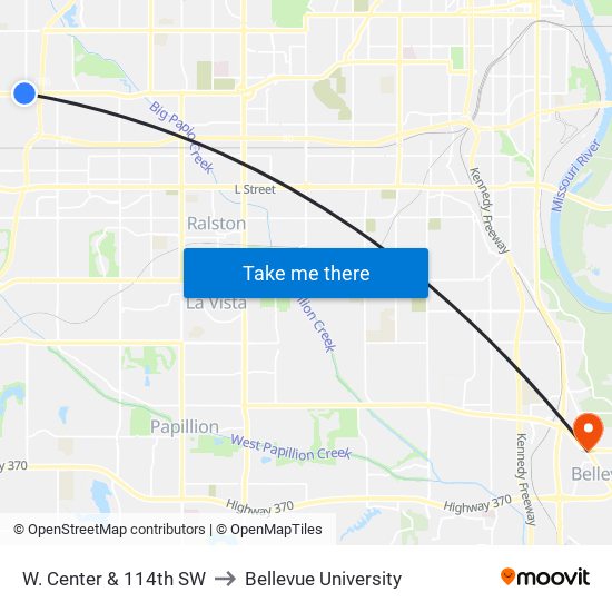 W. Center & 114th SW to Bellevue University map