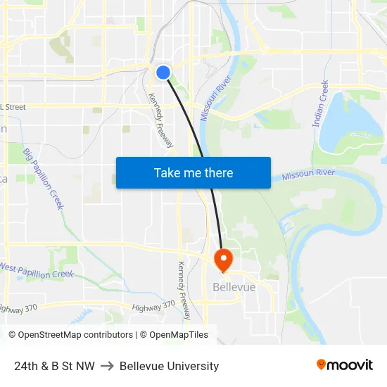 24th & B St NW to Bellevue University map