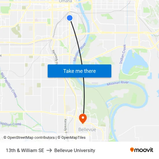 13th & William SE to Bellevue University map